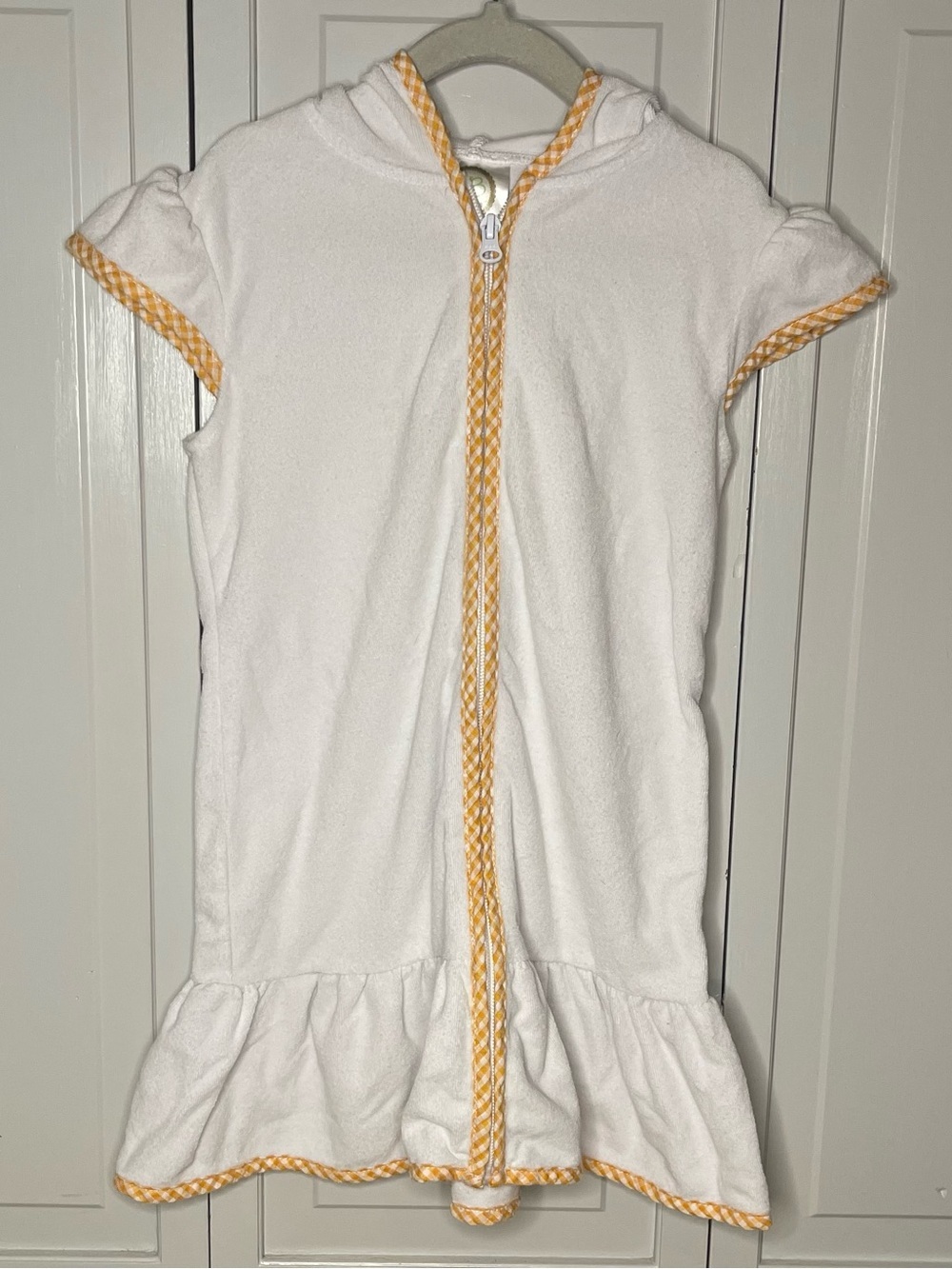 Blanks Boutique White Hooded Terry Dress with Gingham Trim